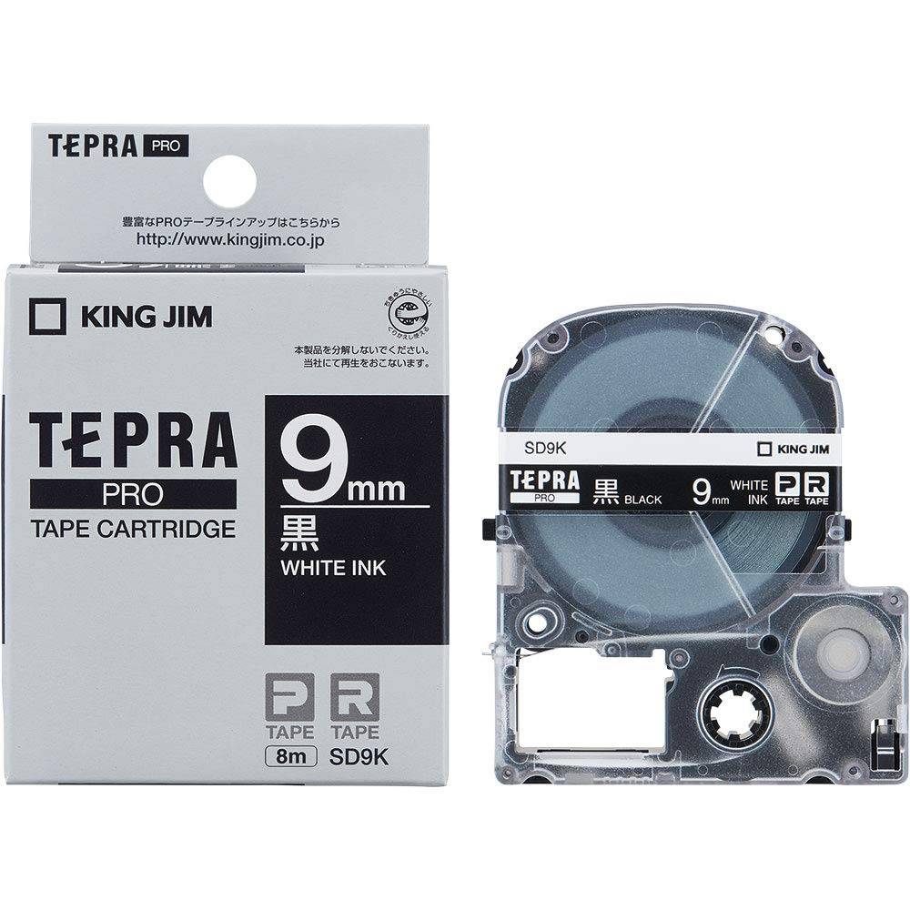King Jim SD9K Tepra Tape Cartridge 9mm White On Black