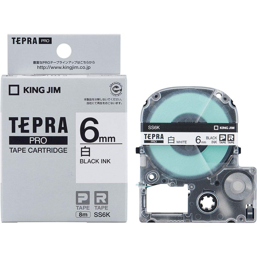 King Jim SS6K Tepra Tape Cartridge 6mm - Black On White